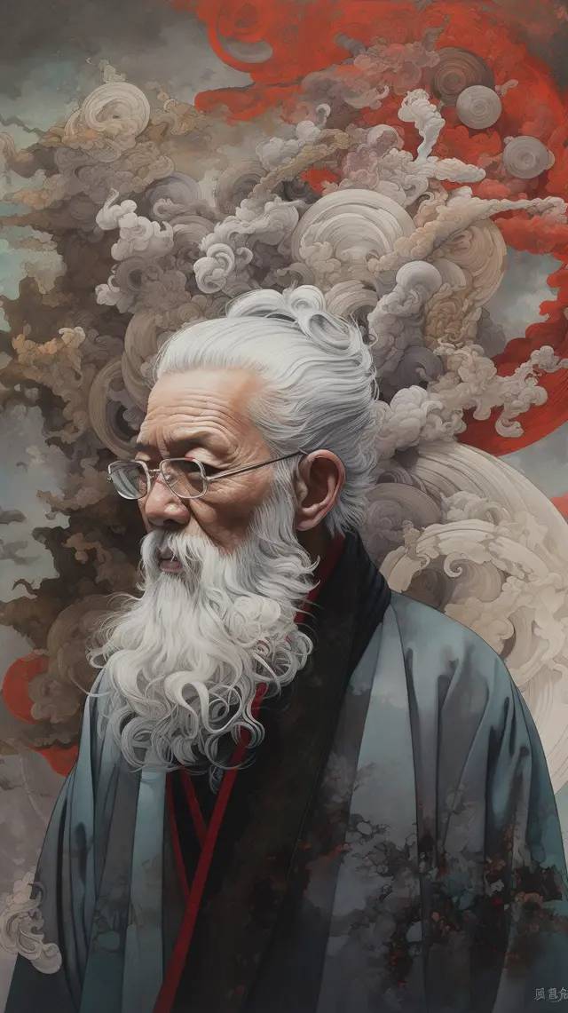 一个穿中国汉服的老人