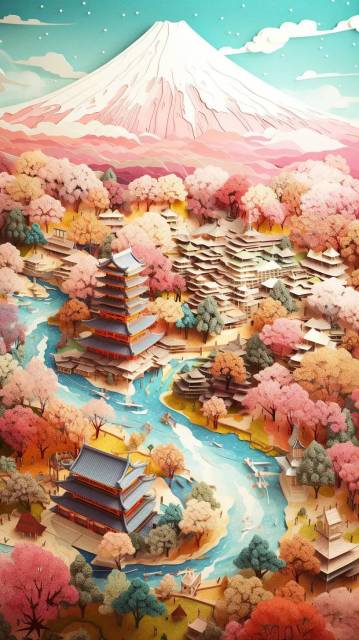 日本富士山纸鸢工艺插画
