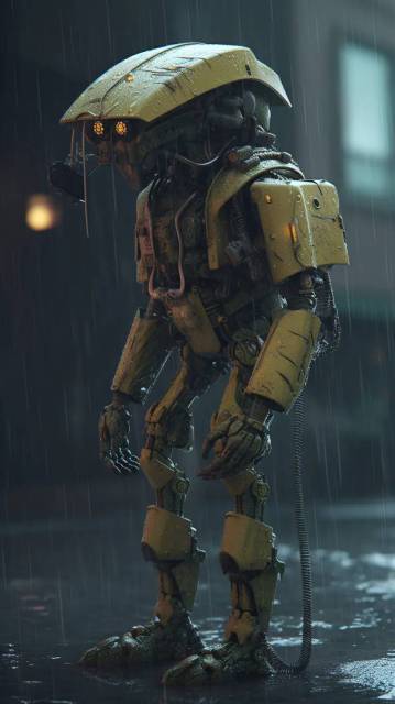 雨中的绿色机器人