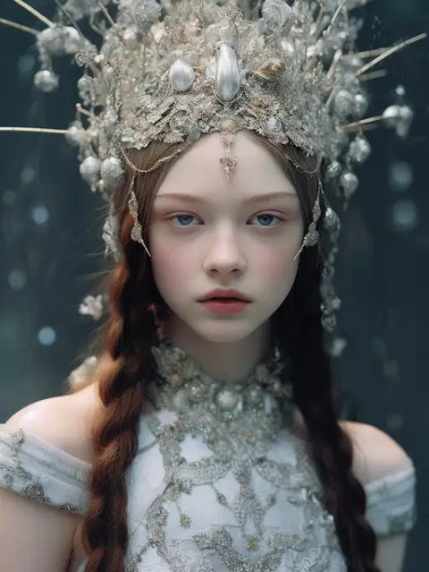身穿 Alexander McQueen 银色连衣裙的人的特写
