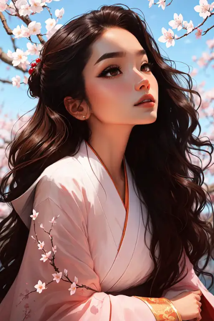 樱花树下的日本女人